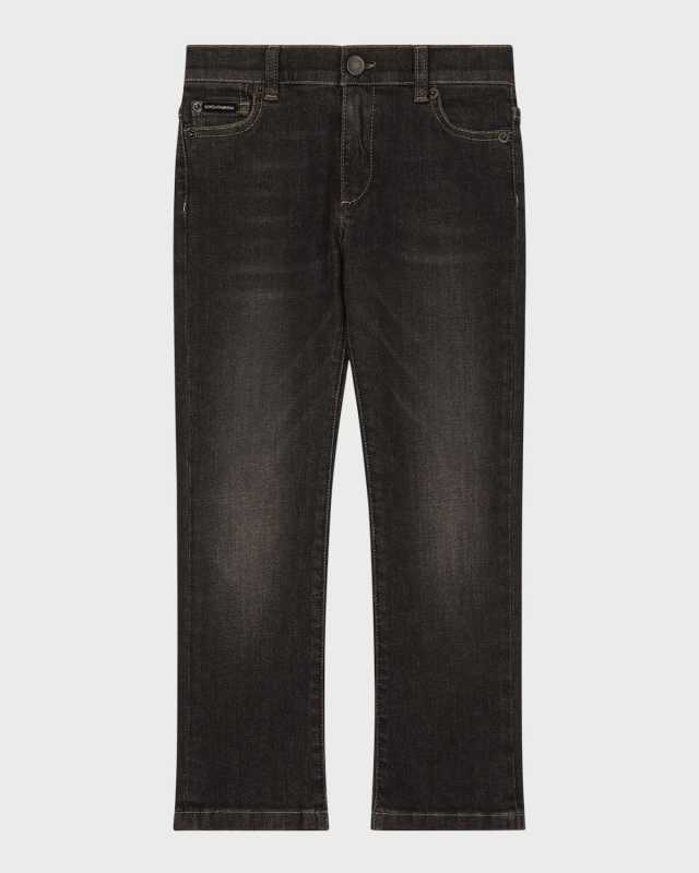 Boy's Dark Wash Logo Plaque Jeans, Size 8-14