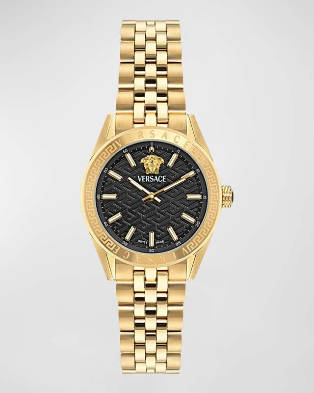 36mm V-Code Watch with Bracelet Strap, Yellow Gold/Black