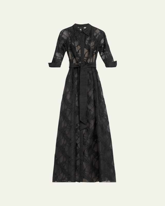 A-Line Organza Jacquard Shirt Gown