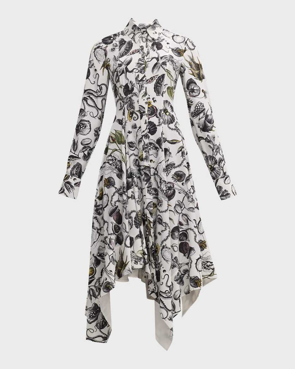 Marine Print Asymmetric Midi Dress