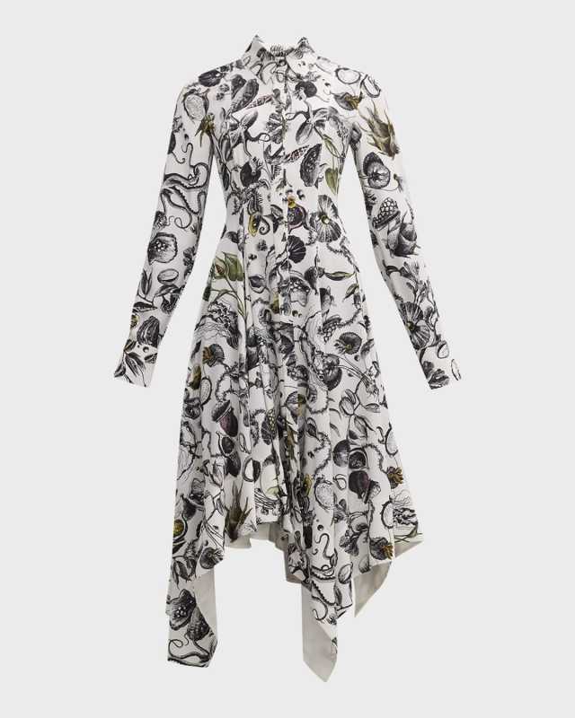 Marine Print Asymmetric Midi Dress