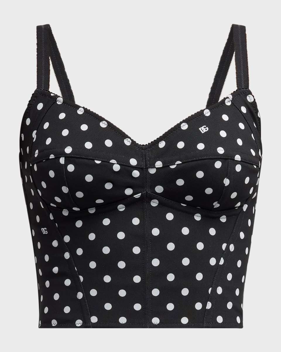 Logo Polka-Dot Print Marquisette Bustier Top