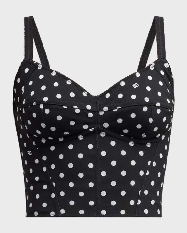 Logo Polka-Dot Print Marquisette Bustier Top