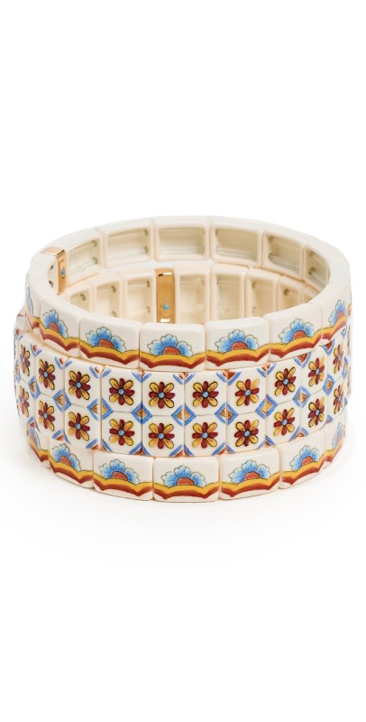 Roxanne Assoulin Scallop Stripe Flower Pattern Bracelet Set Cream Mult
