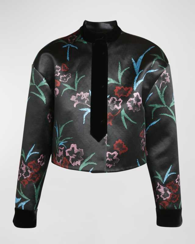 Silk-Blend Floral Shirt Jacket