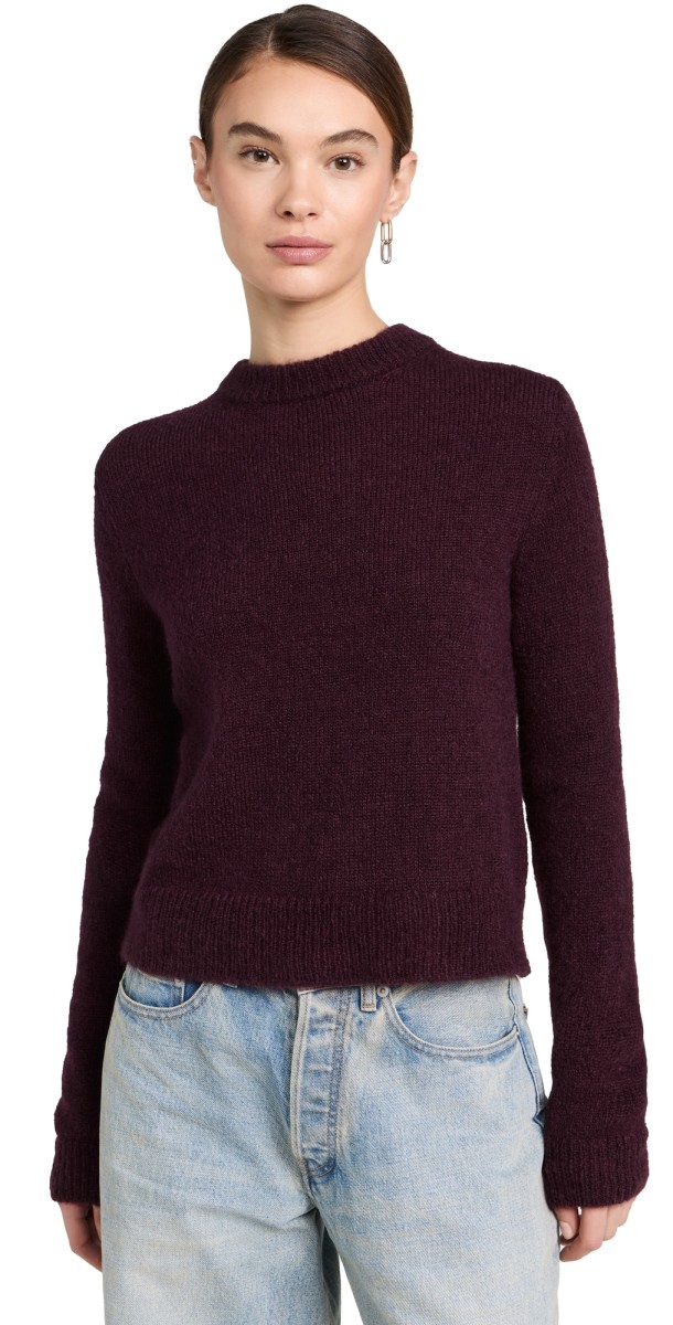 Tibi Soft Mohair Shrunken Crew Neck Pullover Garnet