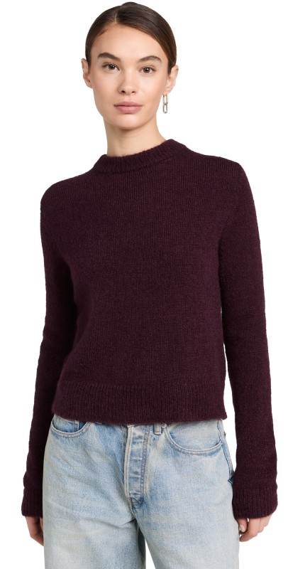 Tibi Soft Mohair Shrunken Crew Neck Pullover Garnet