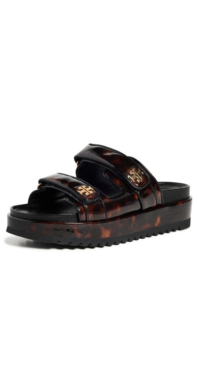Tory Burch Kira Sport Slides Tortoise Patent/Gold