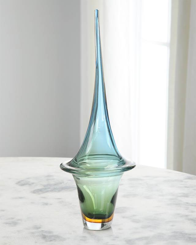 Azure Blue Handblown Glass Sculpture I - 28"