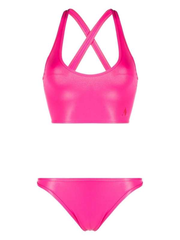 logo-embroidered crossover-strap bikini