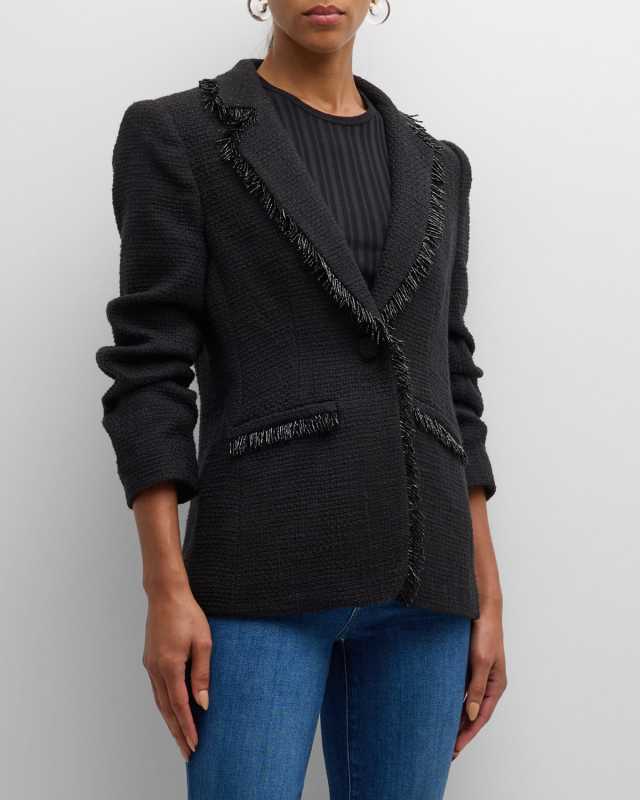 Kimmie Embellished Bouclé 3/4-Sleeve Blazer