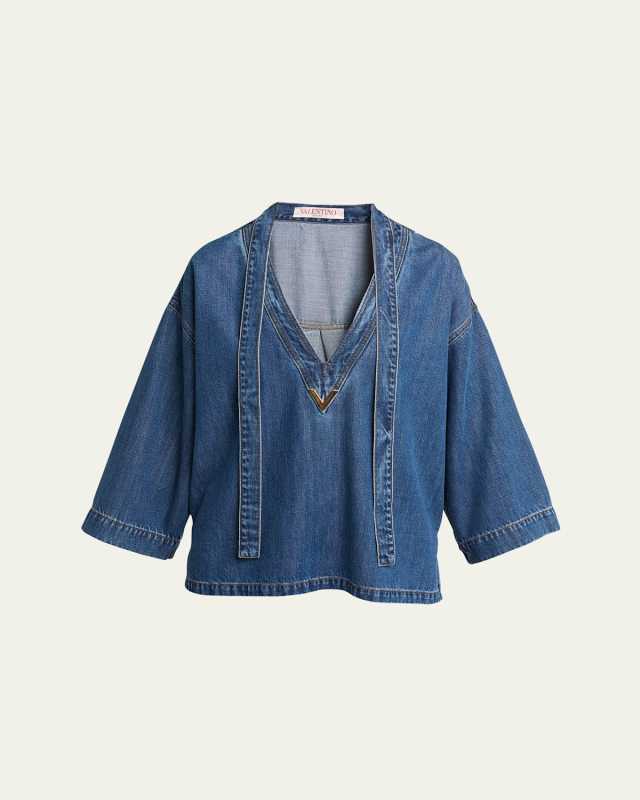 Denim Scarf-Neck Tunic Top