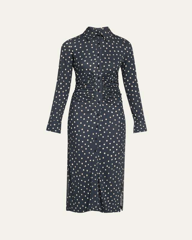 Claudia Polka Dot Gathered Midi Dress