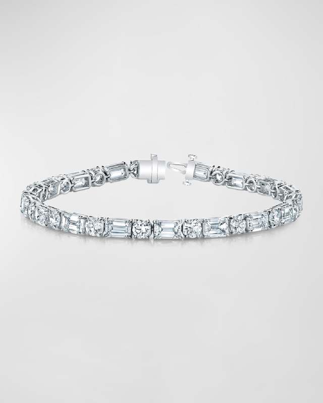 Platinum East-West Alternating Prong-Set Diamond Bracelet, 12.60tcw, 7"L