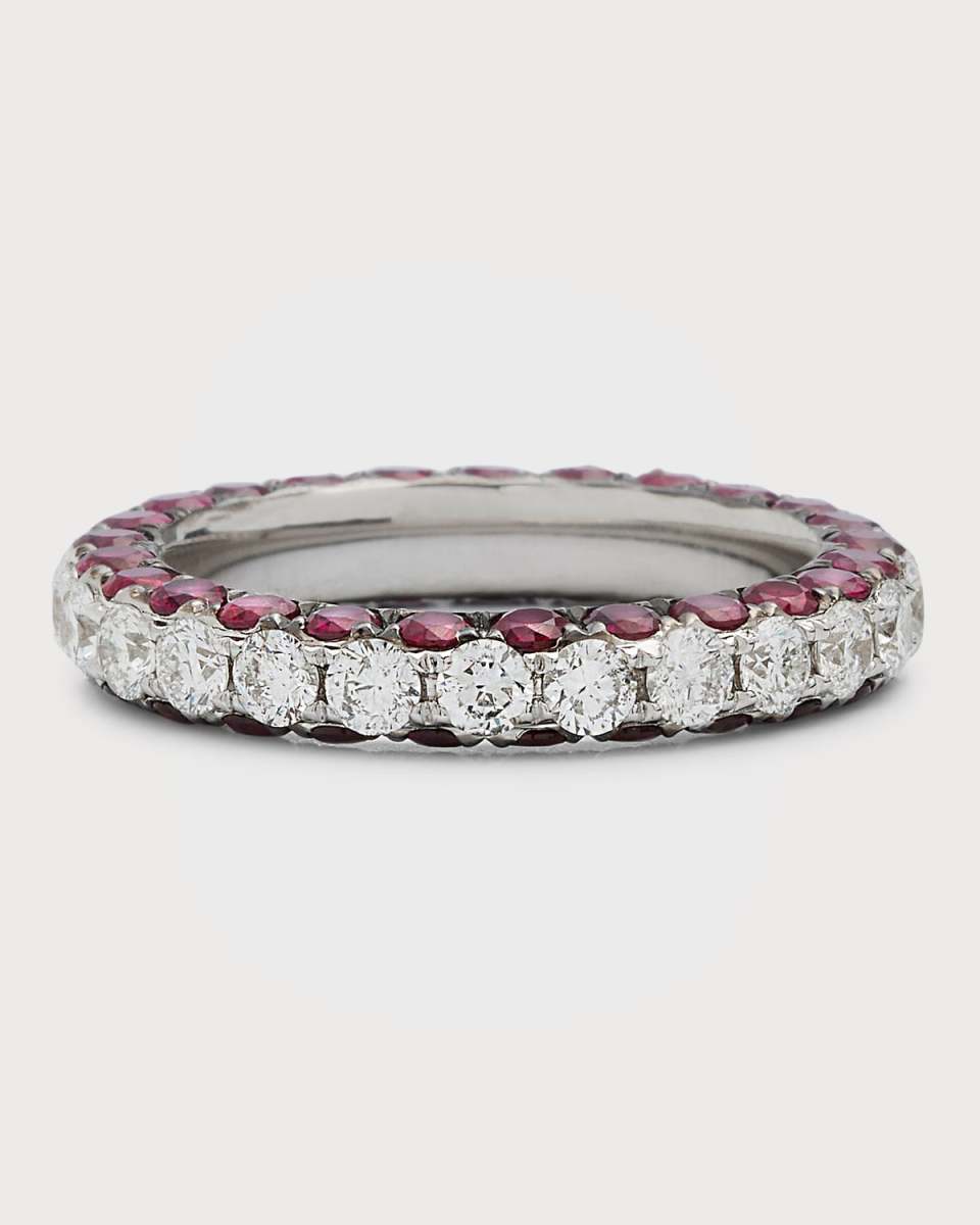 18K White Gold Ruby and Diamond 3-Sided Ring, Size