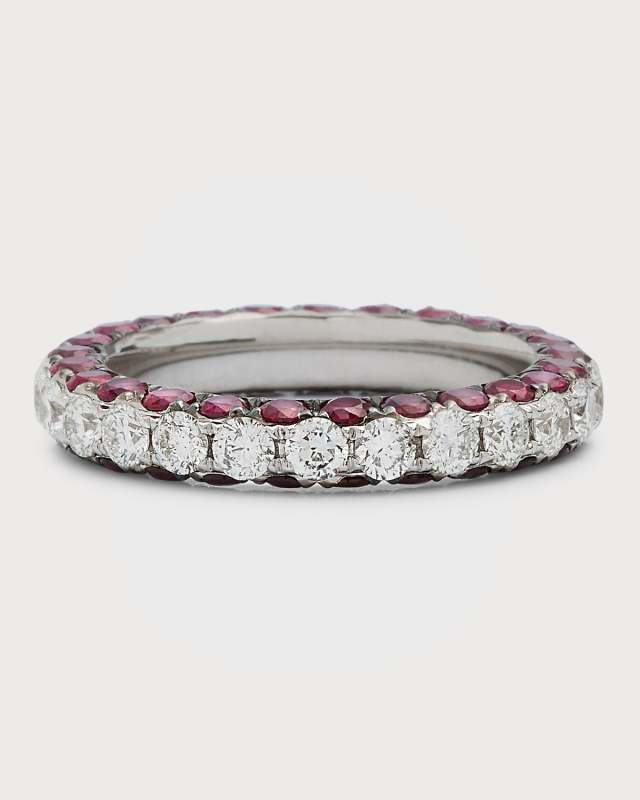 18K White Gold Ruby and Diamond 3-Sided Ring, Size