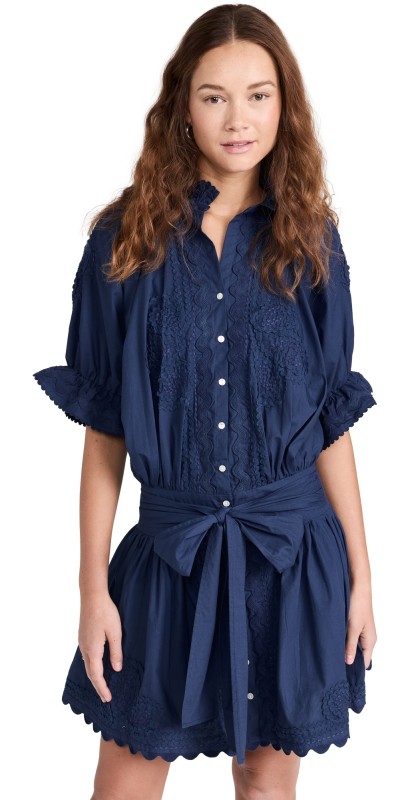 Juliet Dunn Poplin Blouson Dress Indigo