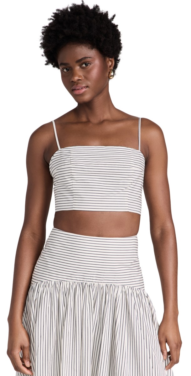 STAUD Federico Top Ivory Micro Stripe