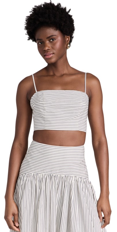 STAUD Federico Top Ivory Micro Stripe