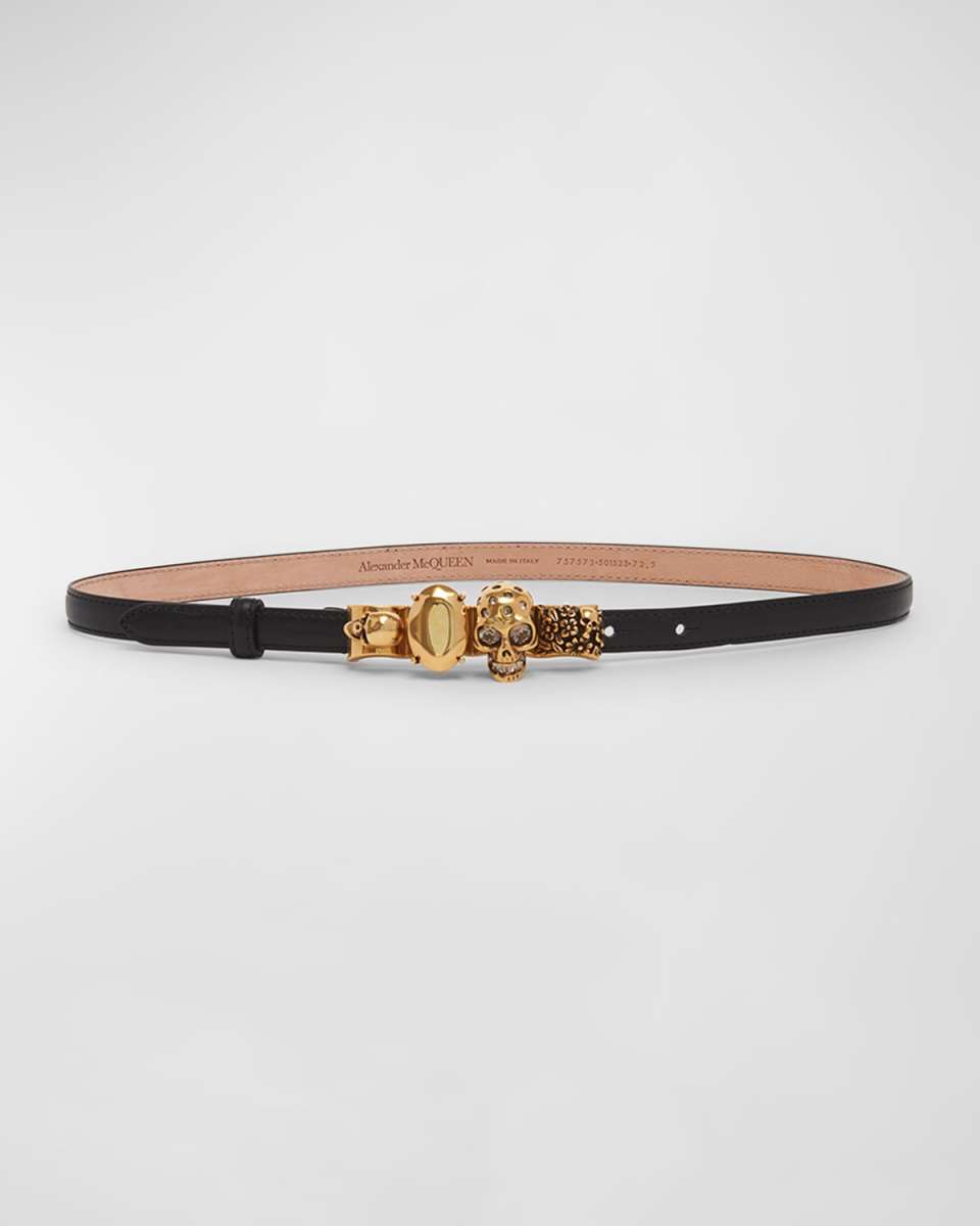 The Knuckle Black Leather Skinny Belt