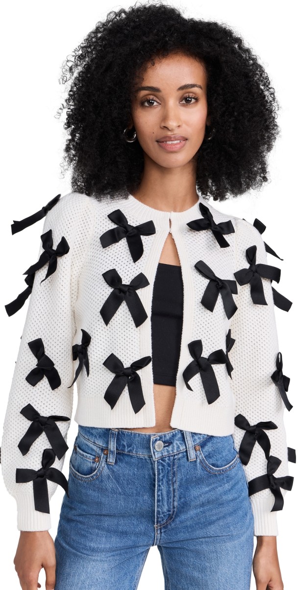alice + olivia Kitty Bow Cardigan Soft White/Black