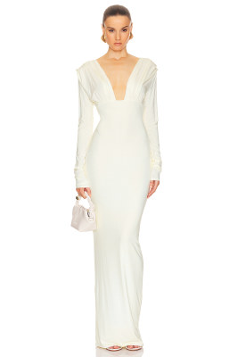 HELSA Jersey Deep V Maxi Dress