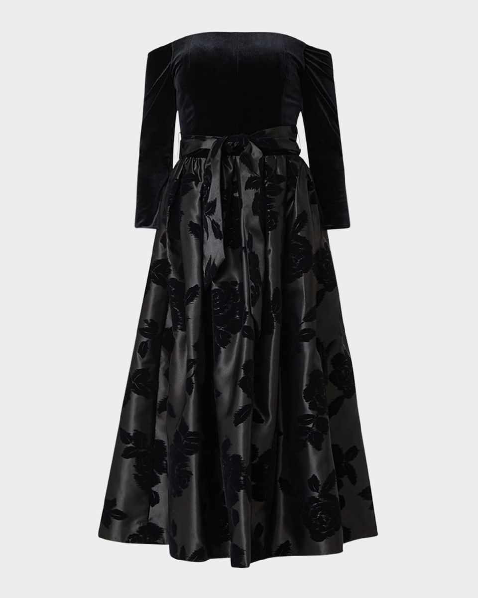 Off-Shoulder Velvet Satin Combo Dress