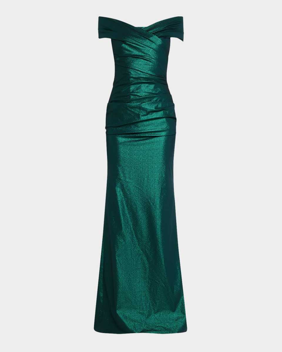 Off-Shoulder Stretch Metallic Gown