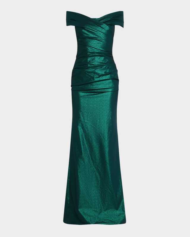 Off-Shoulder Stretch Metallic Gown