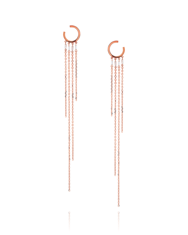 18k Rose Gold Mini Hoop & Diamond Baguette Fringe Earrings