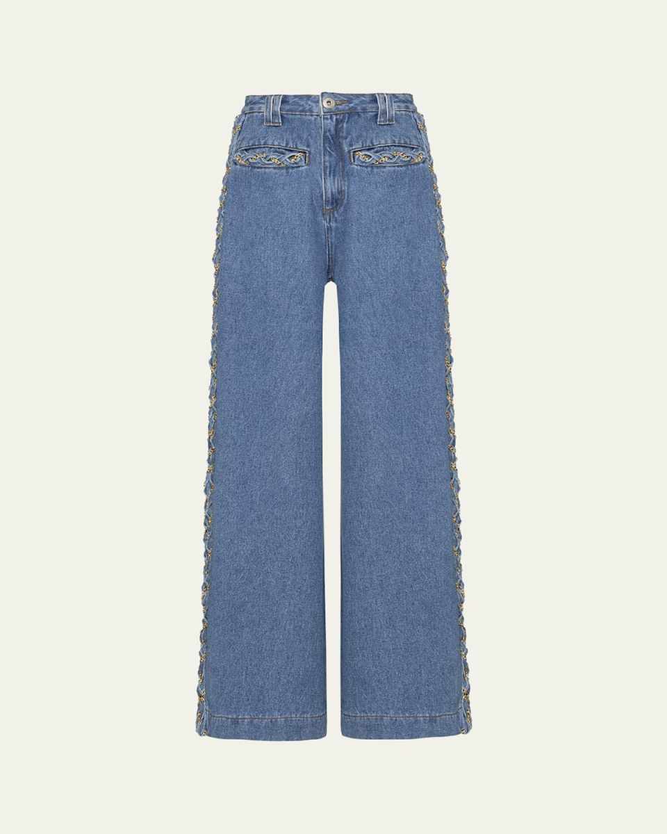 Braided Wide-Leg Jeans