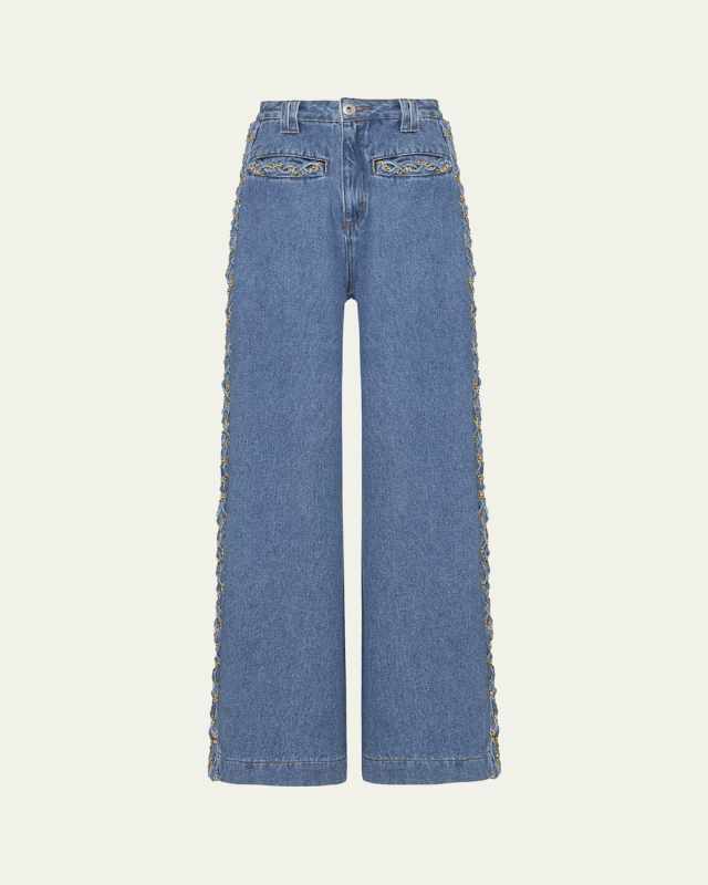 Braided Wide-Leg Jeans