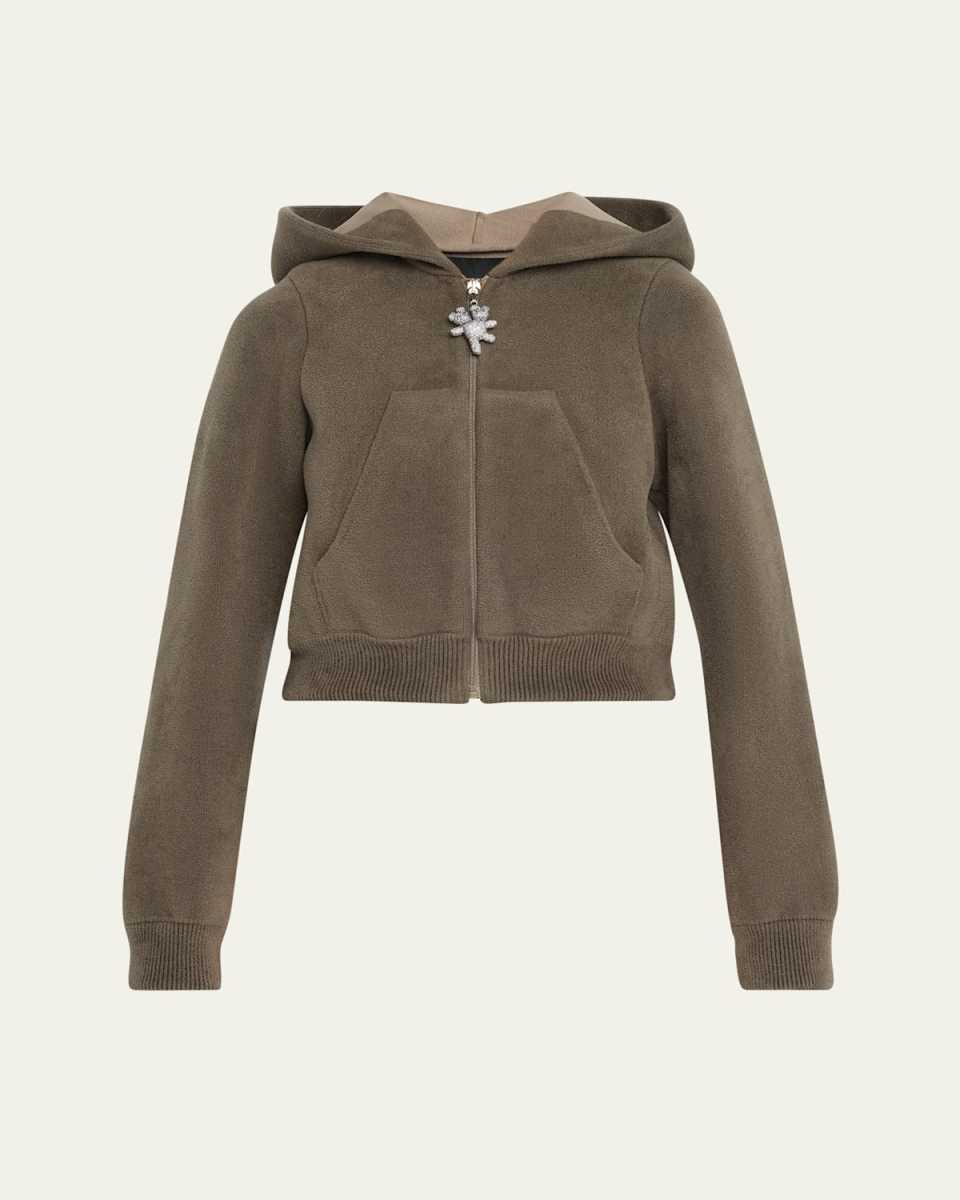 Cropped Zip Up Hoodie With Heaven Brand Embroidery