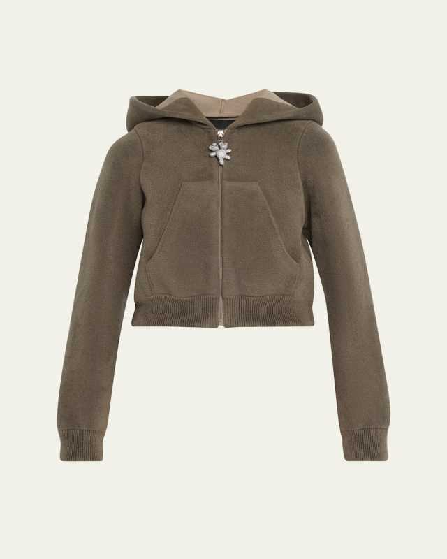 Cropped Zip Up Hoodie With Heaven Brand Embroidery