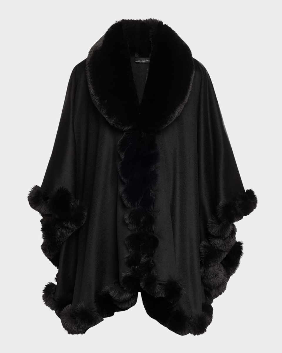 Cashmere Faux Fur Trim Cape