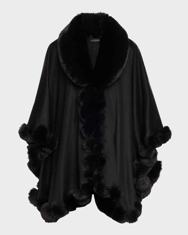Cashmere Faux Fur Trim Cape