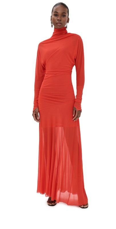 Proenza Schouler Paula Dress in Sheer Crepe Jersey Red