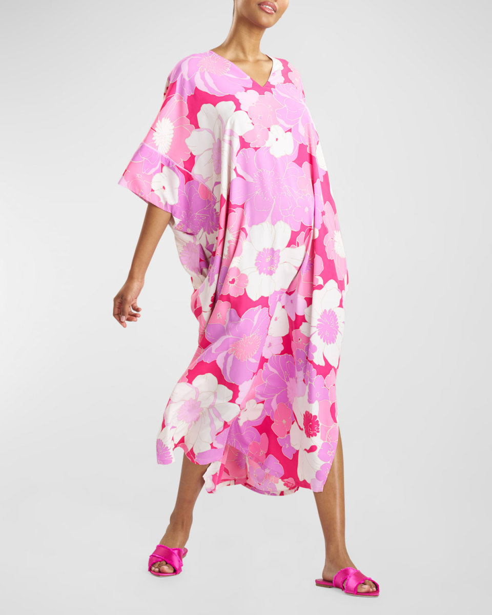 Croisette Floral-Print Matte Satin Caftan