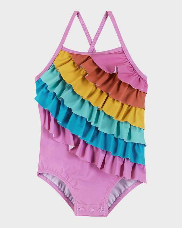Girl's Multicolor Ruffle One-Piece Swimsuit, Size Newborn-24