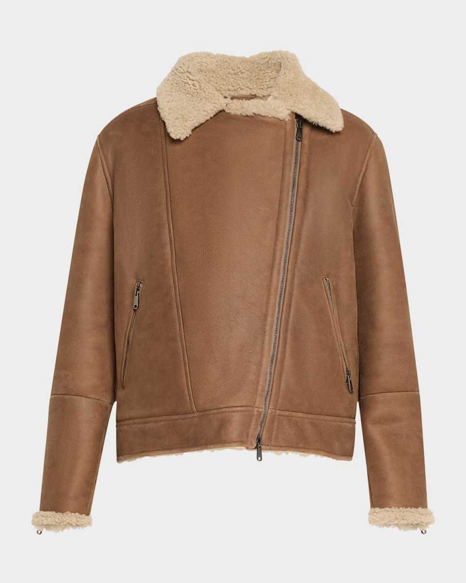 Curly Vintage-Effect Sheep Shearling Jacket With Monili Zip