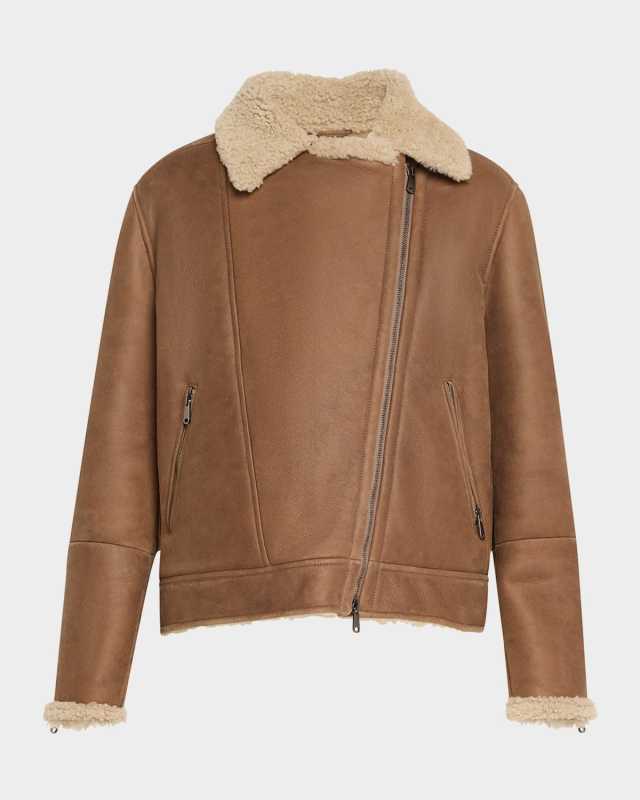 Curly Vintage-Effect Sheep Shearling Jacket With Monili Zip