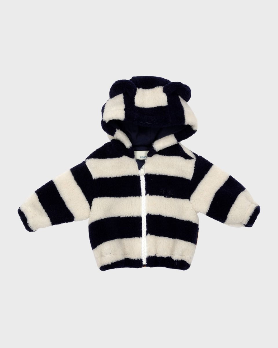 Kid's Striped Fuzzy Bear Hooded Sweatshirt, Size 12M-24