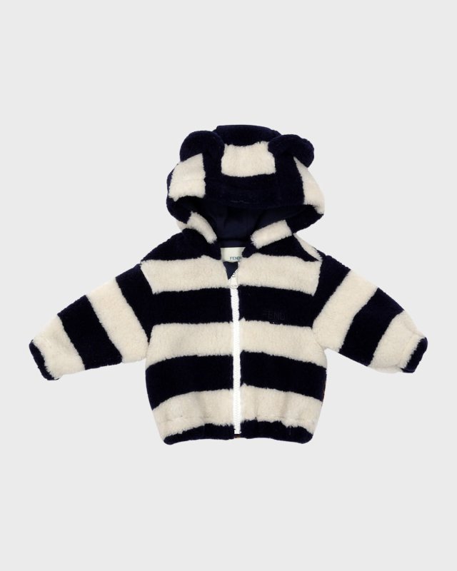 Kid's Striped Fuzzy Bear Hooded Sweatshirt, Size 12M-24