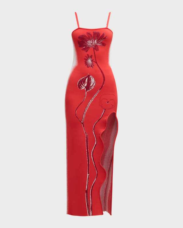 Iris Flower Asymmetric Sheath Maxi Dress