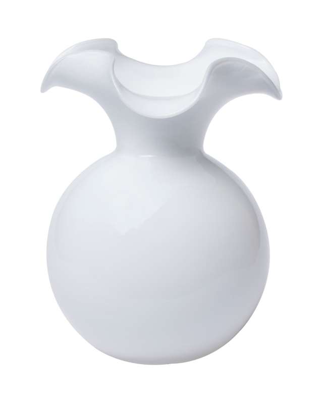 Hibiscus Glass Medium Fluted Vase, White
