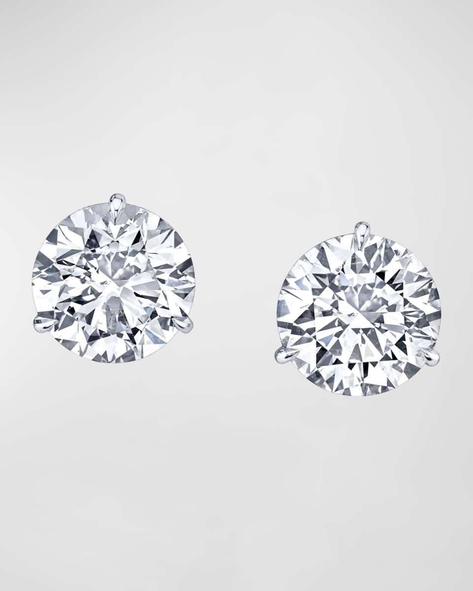 18K White Gold 3-Prong Diamond Martini Stud Earrings, 8tcw, 0.39"L / 0.39"W