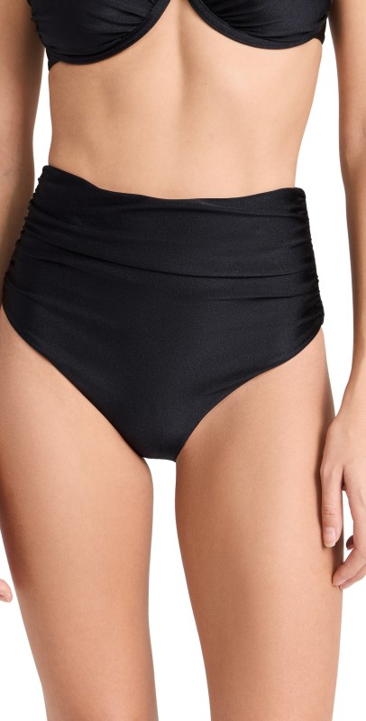 SIMKHAI Teya High Waisted Ruched Bikini Bottoms Black