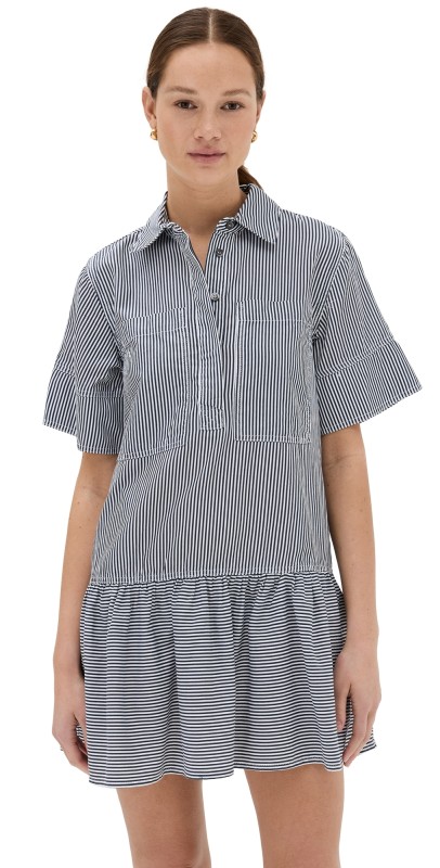 SIMKHAI Cris Short Sleeve Shirtdress Midnight Stripe