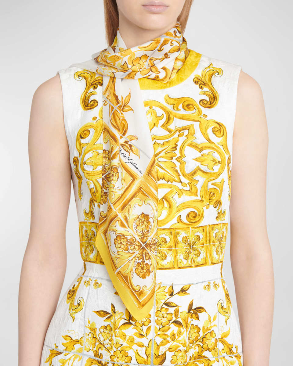 Patterned Silk Twill Scarf