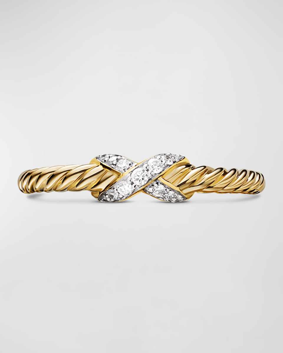 Petite X Ring with Diamonds in 18k Yellow Gold